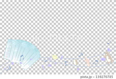 A frame featuring a light blue accordion and animals. 139270785