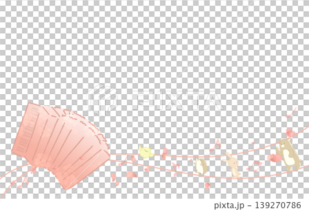 A frame featuring a pink accordion and animals. 139270786