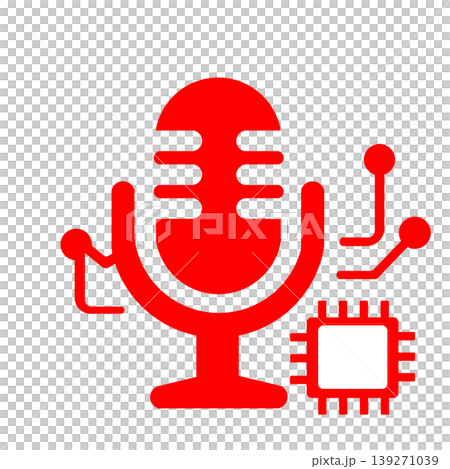マイクから音声データをAI処理するデジタルアイコン(赤) マイクから音声データをAI処理するデジタルアイコン(赤) 139271039