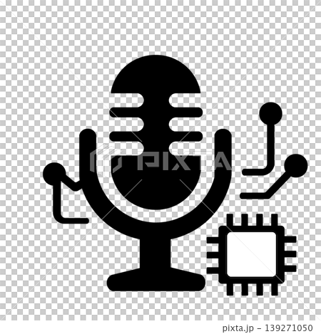 A digital icon (black) that processes audio data from a microphone using AI. 139271050