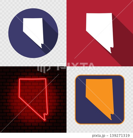 Nevada State Map Icons Set, USA Silhouette Collection in Flat, Minimal and Neon Styles. 139271319