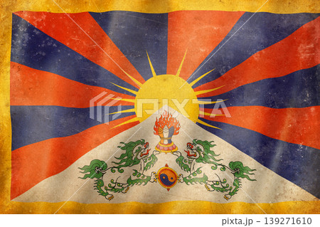 Old vintage flag of Tibet, worn and stained 139271610