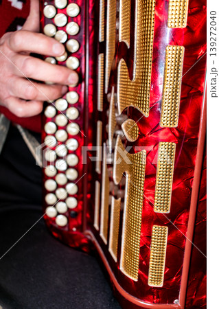 Person playing the accordion, a vintage musical instrument Person playing the accordion, a vintage musical instrument 139272040
