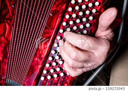 Person playing the accordion, a vintage musical instrument Person playing the accordion, a vintage musical instrument 139272043
