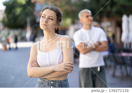guy and his girlfriend quarreled on the street guy and his girlfriend quarreled on the street 139272158
