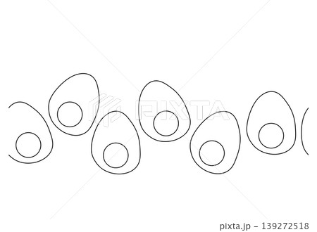 farm boiled half eggs Egg Black and white seamless horizontal border hand drawn illustration. Vector graphic line art. Chicken or duck egg shape in flat color. 139272518