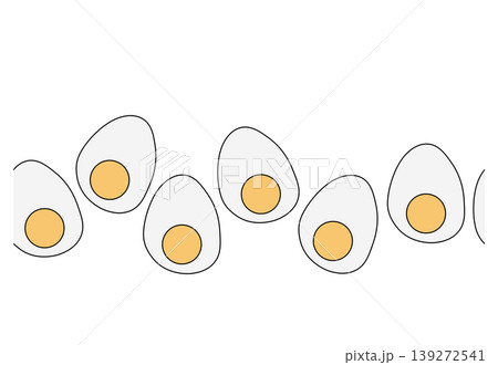 farm boiled half eggs Egg Colored seamless horizontal border hand drawn illustration. Vector graphic line art. Chicken or duck egg shape in flat color. 139272541