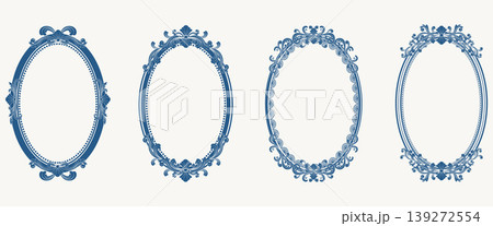 Set of ornate oval vintage frames with intricate baroque borders in dark blue color Set of ornate oval vintage frames with intricate baroque borders in dark blue color 139272554