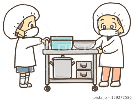給食をワゴンで運ぶ人のイラスト 給食をワゴンで運ぶ人のイラスト 139272580