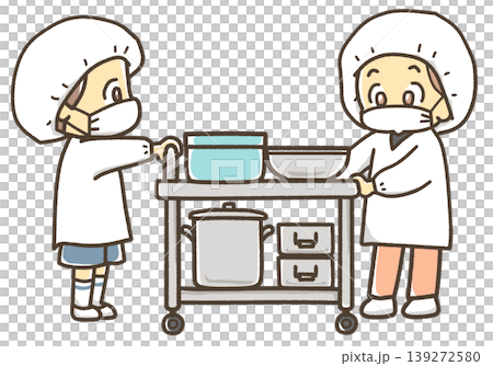 給食をワゴンで運ぶ人のイラスト 給食をワゴンで運ぶ人のイラスト 139272580