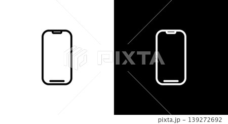 スマートフォンのラインアイコン。白い線と黒い線のモノクロベクターイラストセット スマートフォンのラインアイコン。白い線と黒い線のモノクロベクターイラストセット 139272692
