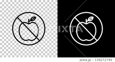 りんご不使用のラインアイコン。白い線と黒い線のモノクロベクターイラストセット 139272740