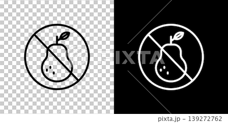 洋梨不使用のラインアイコン。白い線と黒い線のモノクロベクターイラストセット 139272762