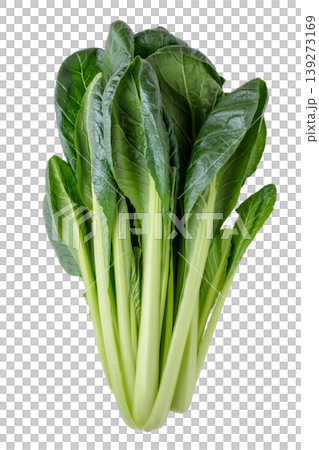 A top-down cutout of fresh komatsuna (Japanese mustard spinach) placed on a transparent background. A top-down cutout of fresh komatsuna (Japanese mustard spinach) placed on a transparent background. 139273169