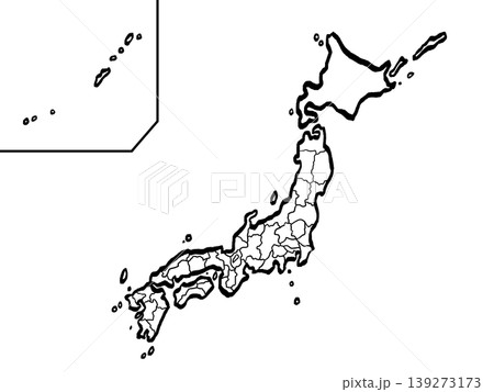 日本地図 都道府県区分 (筆タッチ) シンプル 日本地図 都道府県区分 (筆タッチ) シンプル 139273173