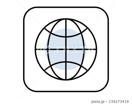 Globe with grid lines in a rounded frame vector illustration. Global network, internet access, international business, world travel, geography, web navigation. Earth sphere within a square boundary Globe with grid lines in a rounded frame vector illustration. Global network, internet access, international business, world travel, geography, web navigation. Earth sphere within a square boundary 139273419