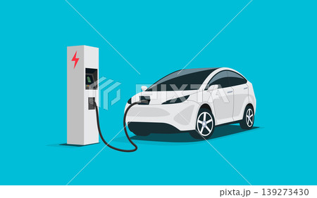 Modern Electric Car Charging Parking at the Charger Station Modern Electric Car Charging Parking at the Charger Station 139273430