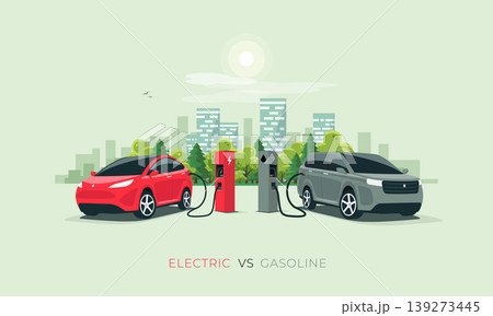 Electric Car Versus Gasoline Car Fuel Fight Electric Car Versus Gasoline Car Fuel Fight 139273445