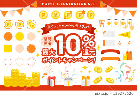 ポイントキャンペーン風のイラストセット　ポイント還元　キャッシュバック　素材　販促　広告　バナー 139273520
