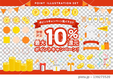 ポイントキャンペーン風のイラストセット　ポイント還元　キャッシュバック　素材　販促　広告　バナー 139273520