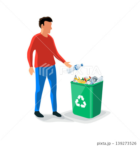 Person Throwing Plastic Garbage in Recycling Bin Person Throwing Plastic Garbage in Recycling Bin 139273526