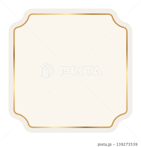 Rectangle label with beveled corner, square shape with golden border. Template sale sticker, tag, insignia, frame, stamp, coupon. Vector illustration Rectangle label with beveled corner, square shape with golden border. Template sale sticker, tag, insignia, frame, stamp, coupon. Vector illustration 139273539