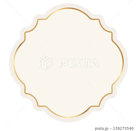 Ornamental decorative label with golden border. Vintage frame for elegant cosmetics packaging, romantic wedding invitations, classic boutique logos. Vector beige design template with blank space 139273540