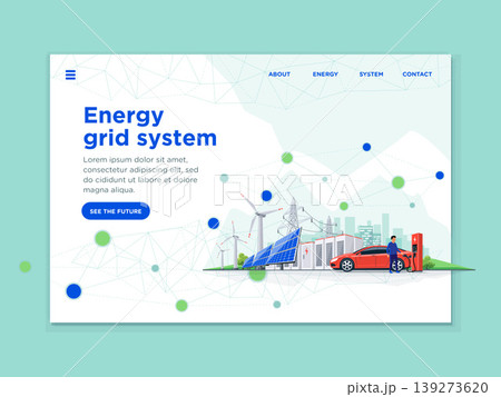 Energy Battery Storage Blockchain Grid System as Landing Page Concept Energy Battery Storage Blockchain Grid System as Landing Page Concept 139273620