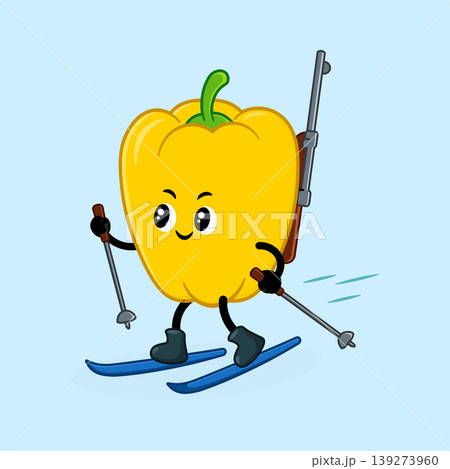 Yellow bell pepper cartoon character biathlon skiing Yellow bell pepper cartoon character biathlon skiing 139273960