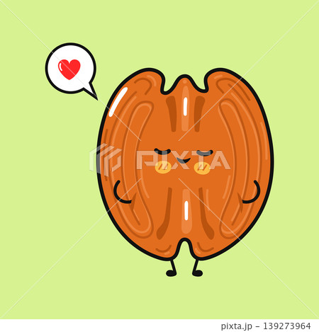 Cute happy pecan nut character expressing love Cute happy pecan nut character expressing love 139273964