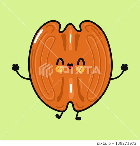 Cute pecan nut cartoon character smiling with happiness 139273972
