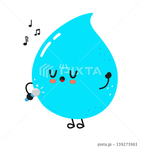 Water drop character singing karaoke with microphone 139273981