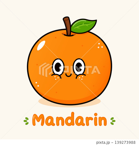 Cute Mandarin Orange Character Label Cute Mandarin Orange Character Label 139273988