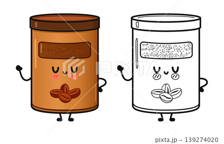 Coffee jar character with coloring page illustration 139274020