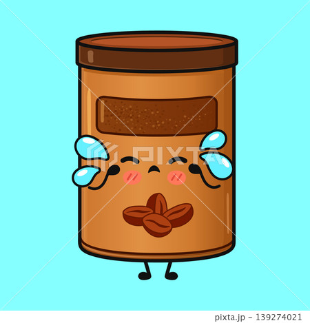 Crying coffee character cartoon illustrating sadness and emotion 139274021