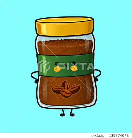 Sad instant coffee jar cartoon character feeling tired 139274078