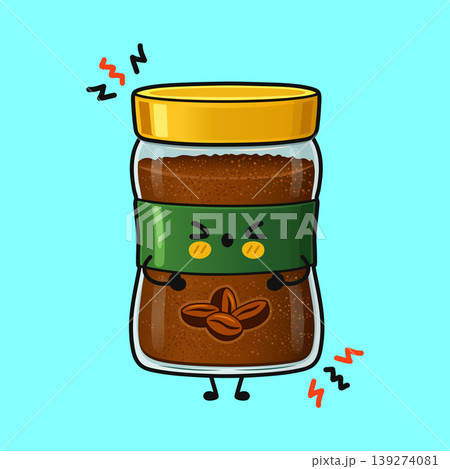 Cute instant coffee jar feeling energetic and awake Cute instant coffee jar feeling energetic and awake 139274081