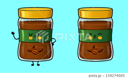 Cute kawaii coffee jars with happy and kissing faces 139274085