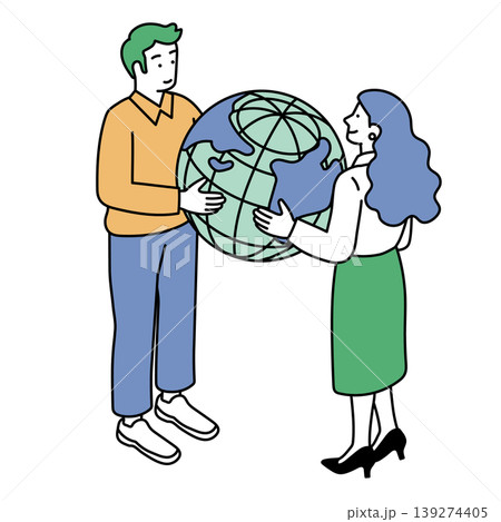 地球を抱える女性と男性のシンプルなイラスト 地球を抱える女性と男性のシンプルなイラスト 139274405