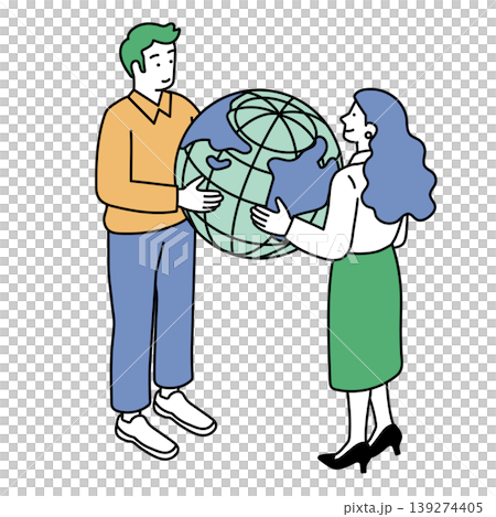 地球を抱える女性と男性のシンプルなイラスト 地球を抱える女性と男性のシンプルなイラスト 139274405