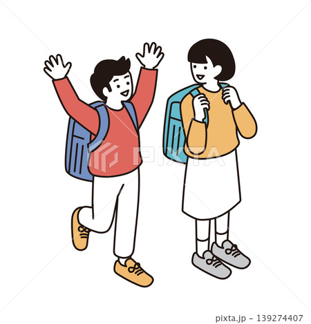アイソメトリック構図の小学生のシンプルな線画のイラスト アイソメトリック構図の小学生のシンプルな線画のイラスト 139274407
