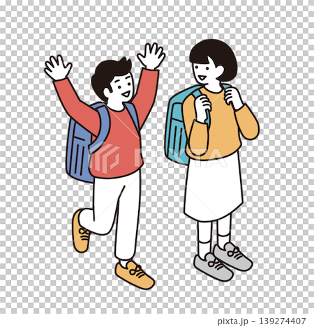 アイソメトリック構図の小学生のシンプルな線画のイラスト アイソメトリック構図の小学生のシンプルな線画のイラスト 139274407