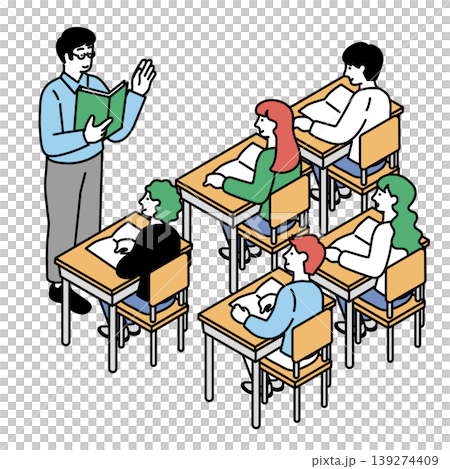 アイソメトリック構図の授業を受ける生徒のイラスト 139274409