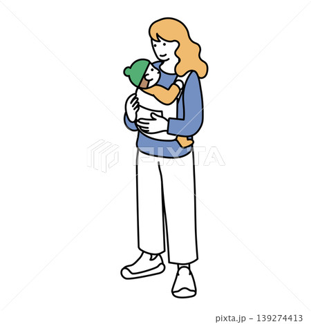 アイソメトリック構図の赤ちゃんを抱っこする女性のイラスト 139274413