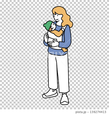アイソメトリック構図の赤ちゃんを抱っこする女性のイラスト 139274413