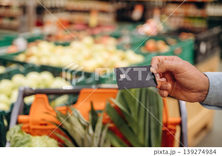 Close up view of man that is in the grocery store 139274984
