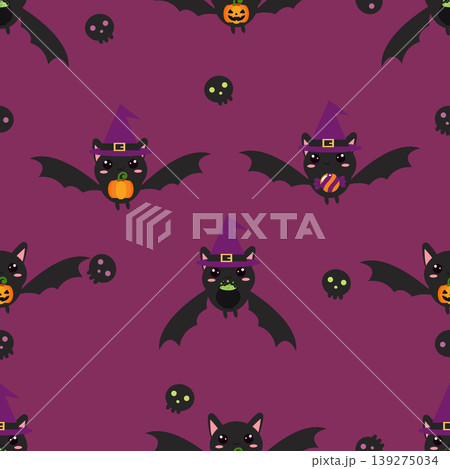 Cute Halloween Witch Bat Seamless Pattern Background 139275034
