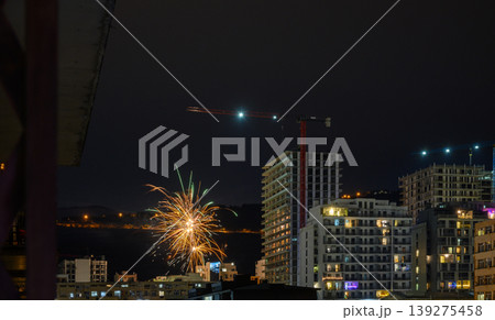 New Year Celebration Fireworks in Saburtalo District New Year Celebration Fireworks in Saburtalo District 139275458