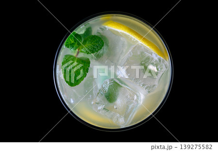 Overhead Mojito Cocktail on Black Surface 139275582