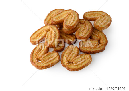 Fresh Puff Pastry Cookies Goose Feet Shape Isolated on White Background 139275601